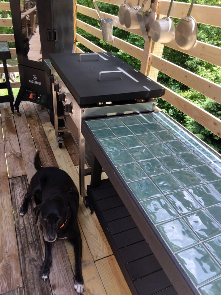 Sassy approves! Custom sized tile-top tables are perfect for outdoors.