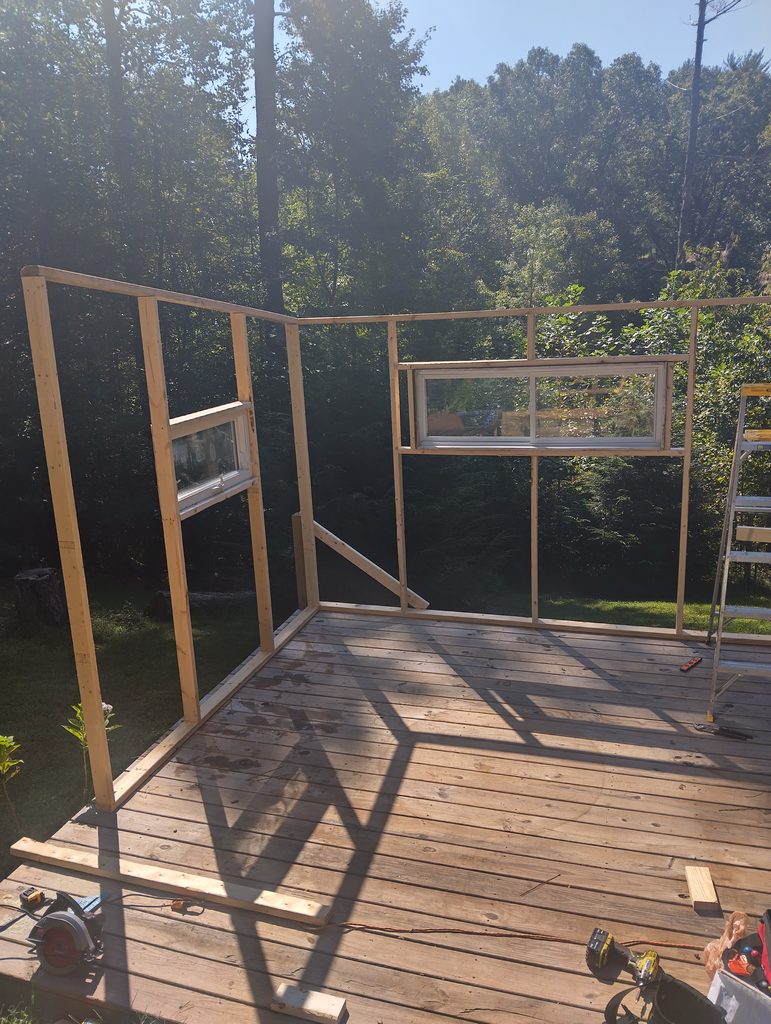 Wall number 2 complete with roll out window for cross ventilation.