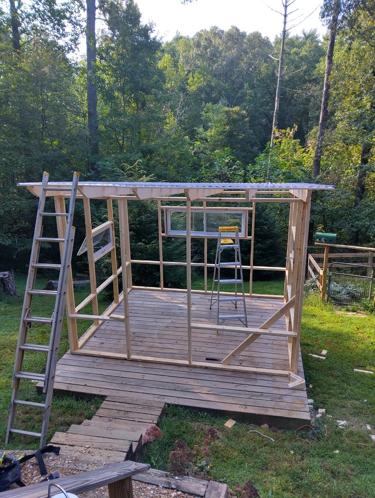 Clear PVC roof going on. THis was hard.